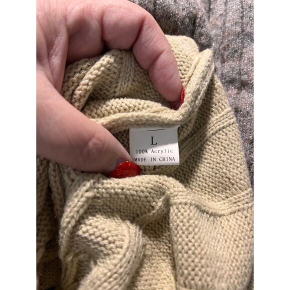 Cream Cable Knit Size Large Cottagecore Sweater Cozy Fisherman Knit - Picture 12 of 12